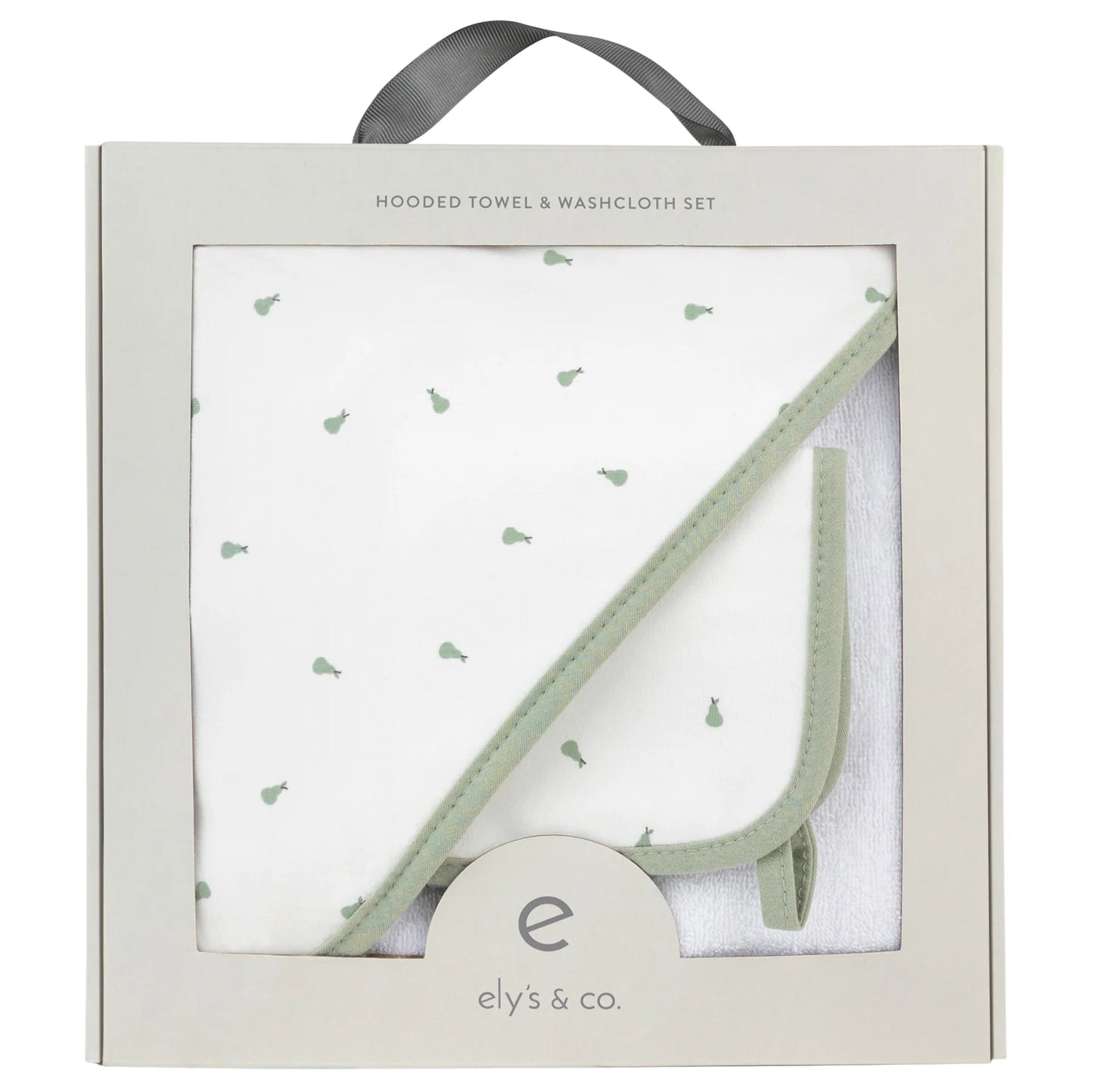 Printed Hooded Towel and Washcloth Set Sage Pear