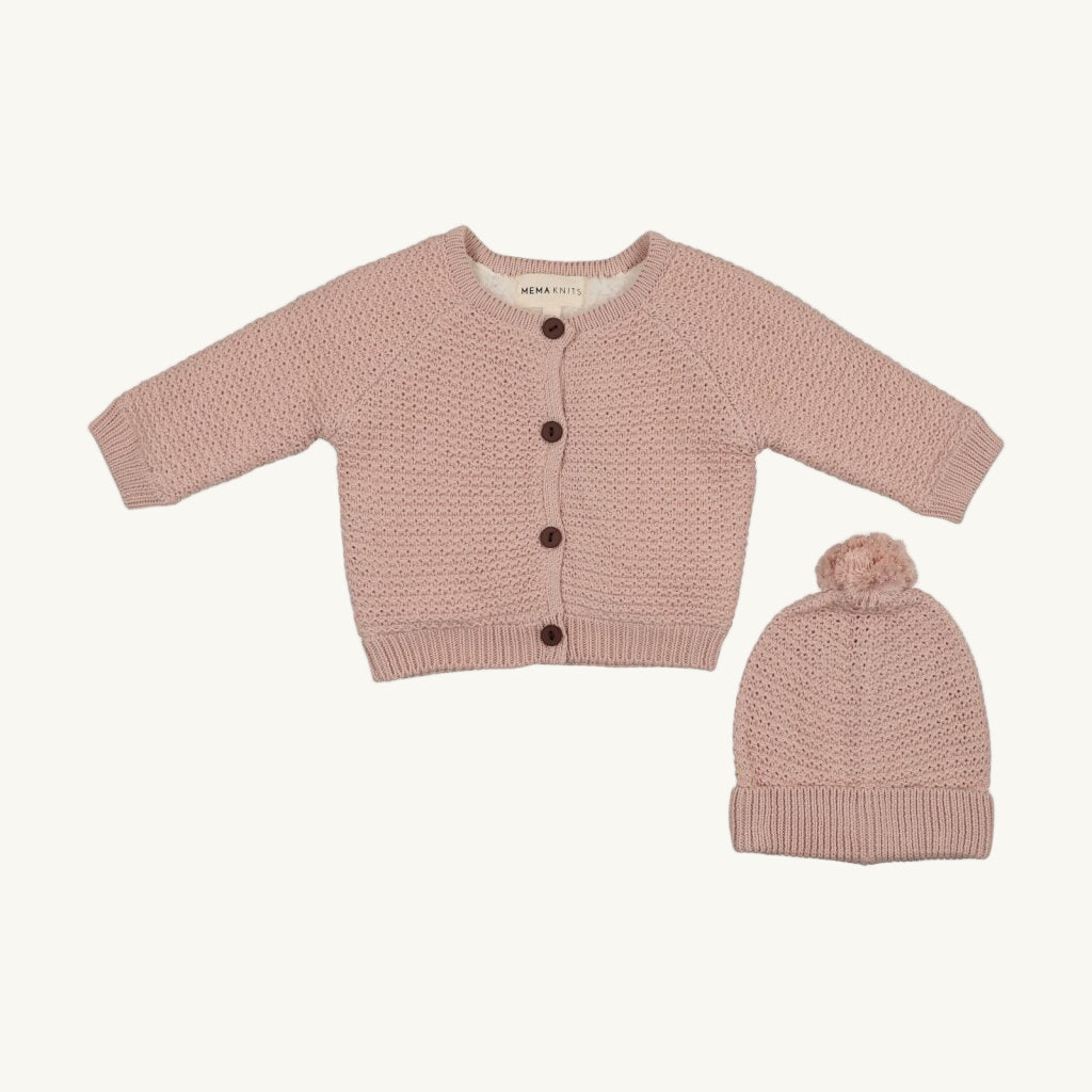 Knit Sherpa Lined Jacket with Pompom Beanie Pink