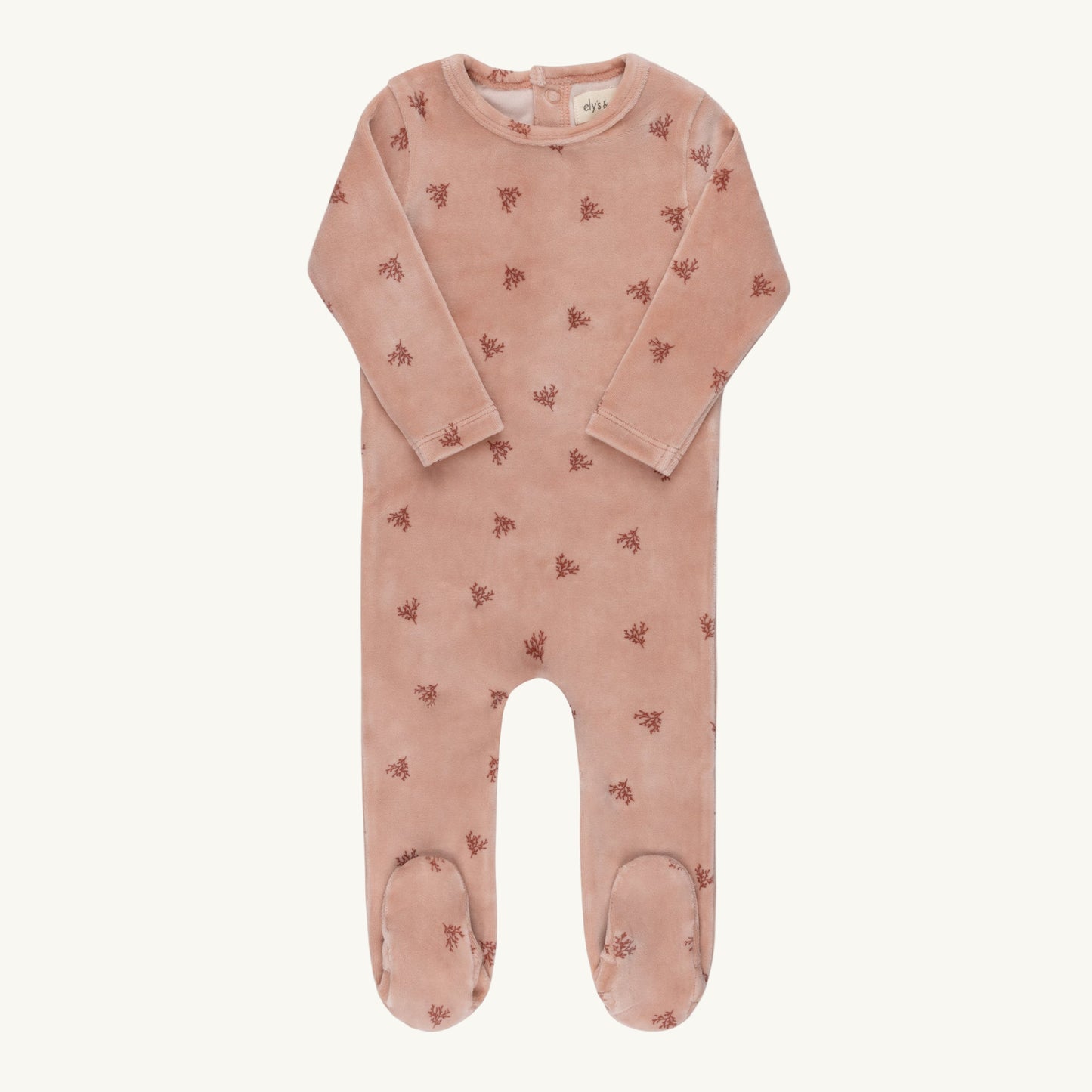 Velour Leaf Pattern Footie Pink
