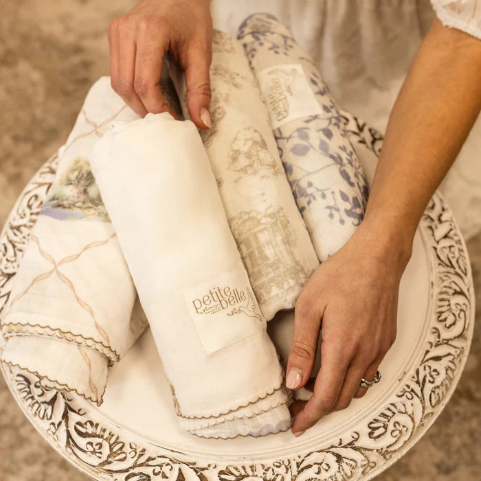 White Swaddle Burp Clooth Set