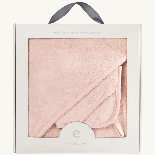 Solid Scalloped Hooded Towel and Washcloth Set