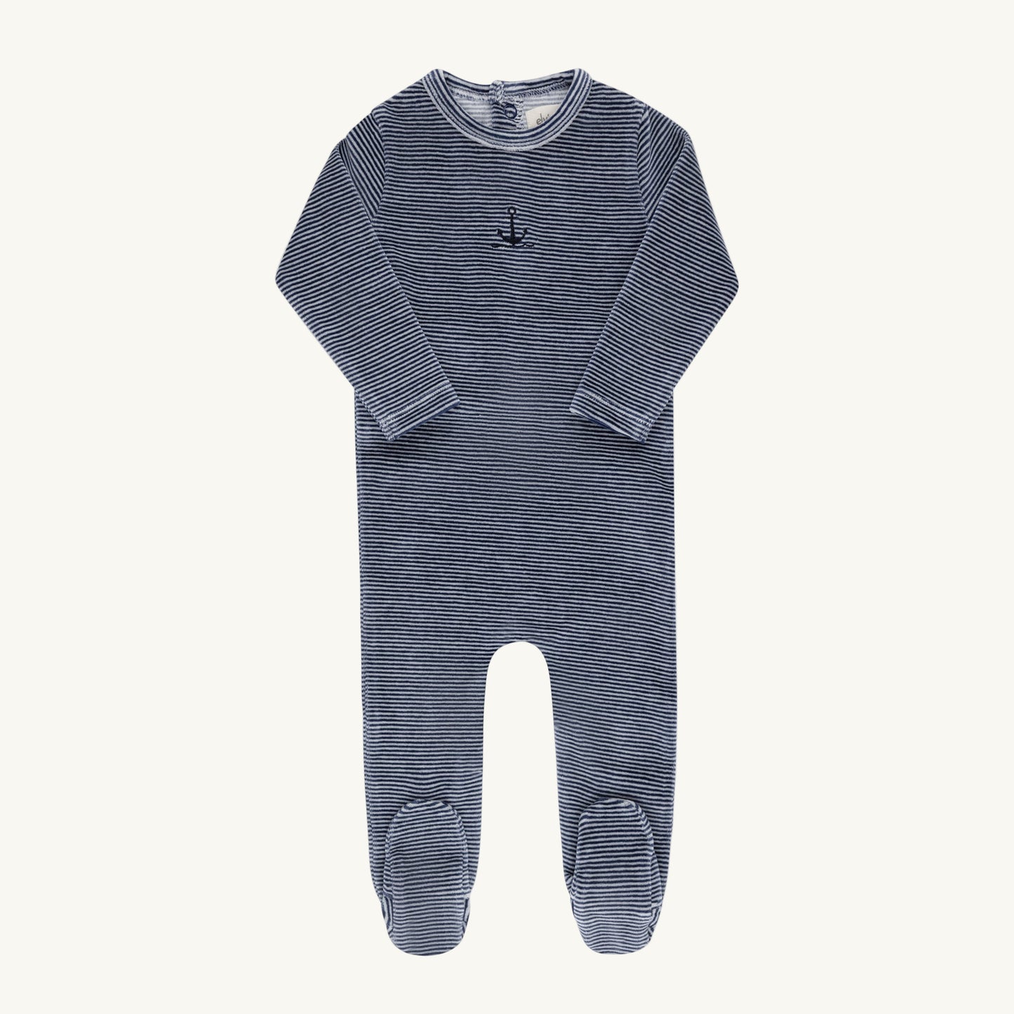 Velour Stripe Dark Blue Footie