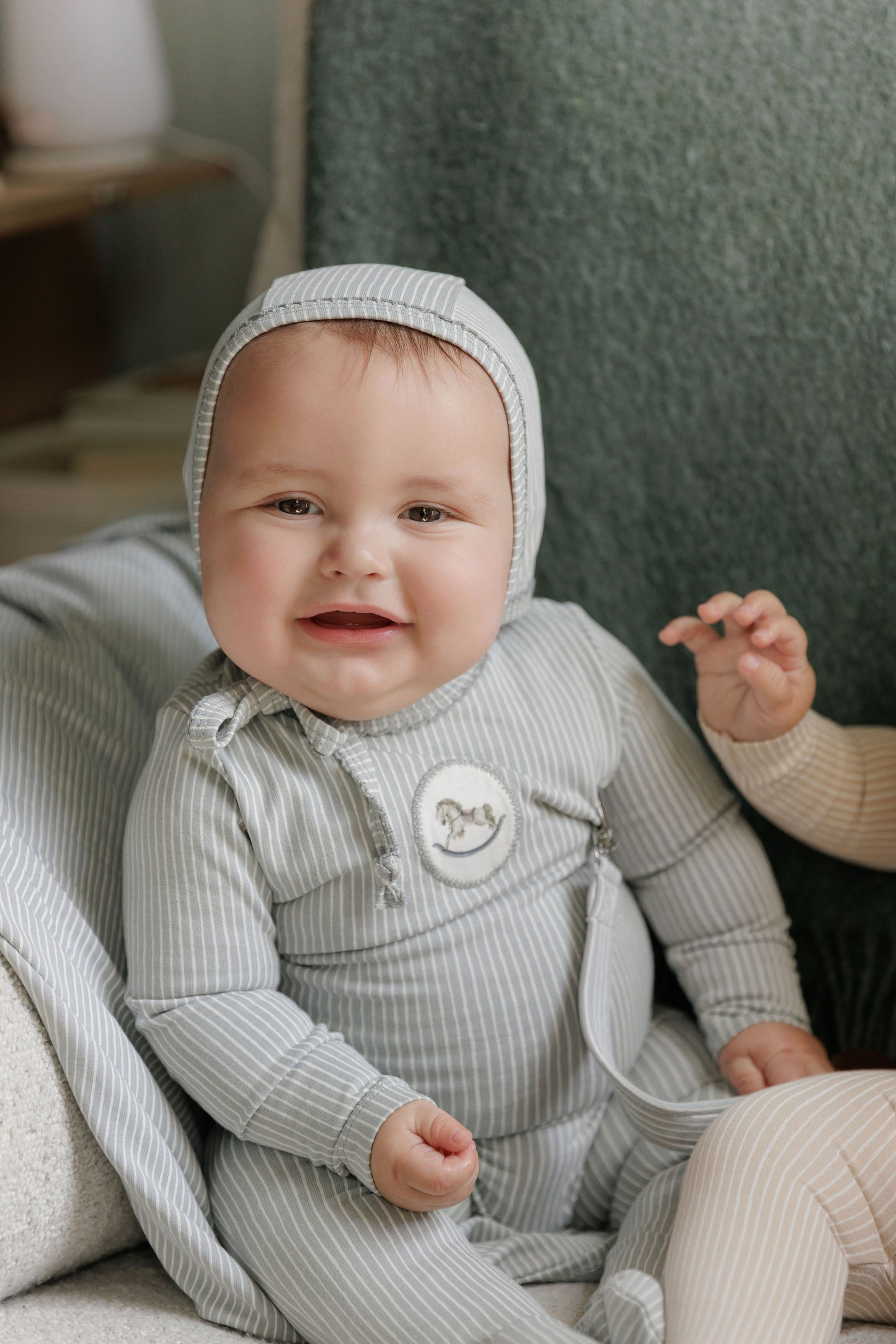 Cotton Rocking Horse Blue Footie Set