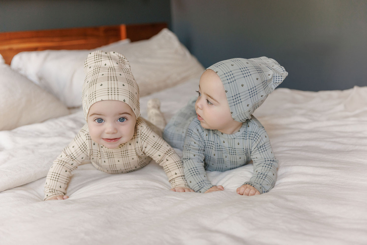 Floral Plaid Collection Tan Footie Set