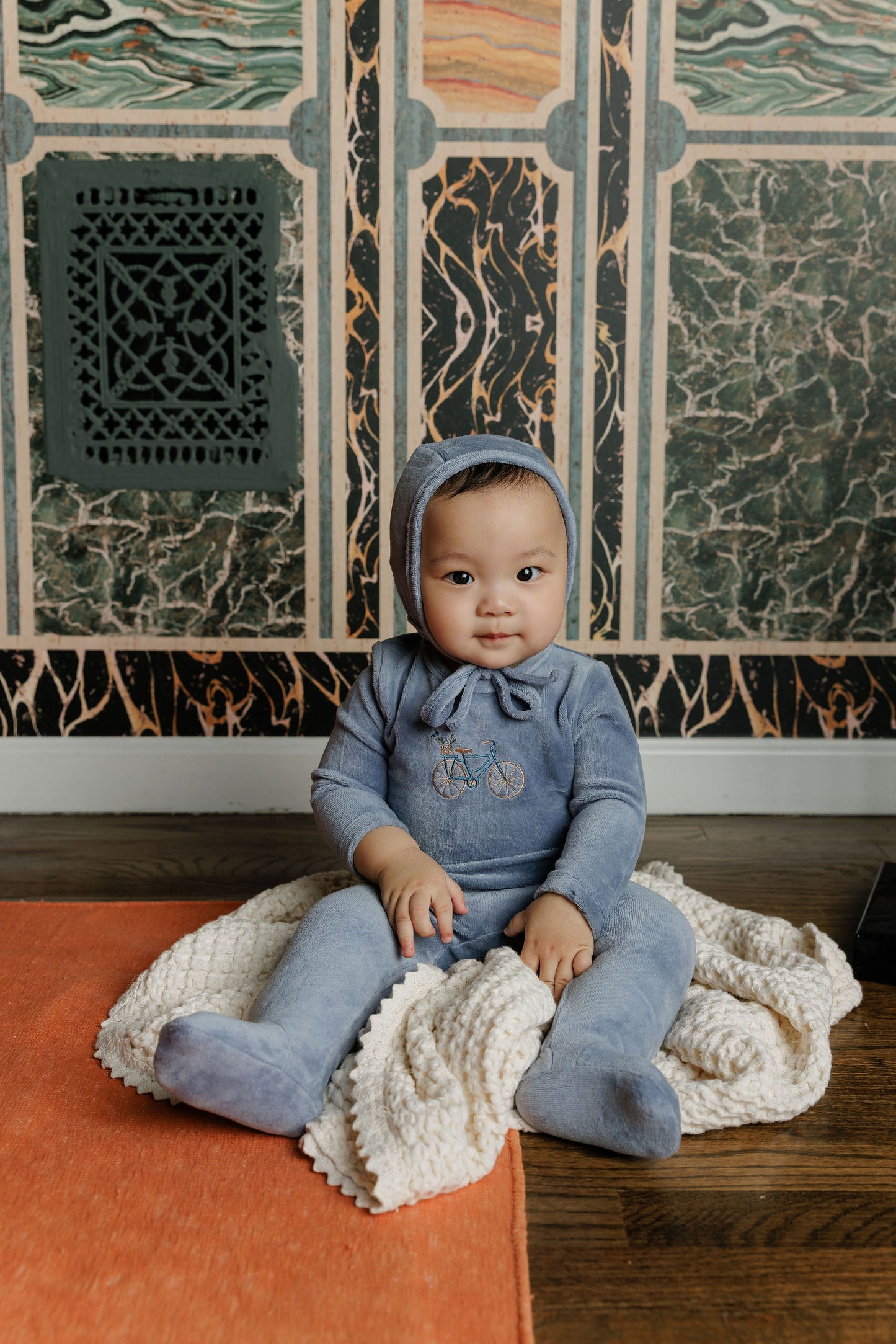 Velour Bicycle Collection Blue Footie Set