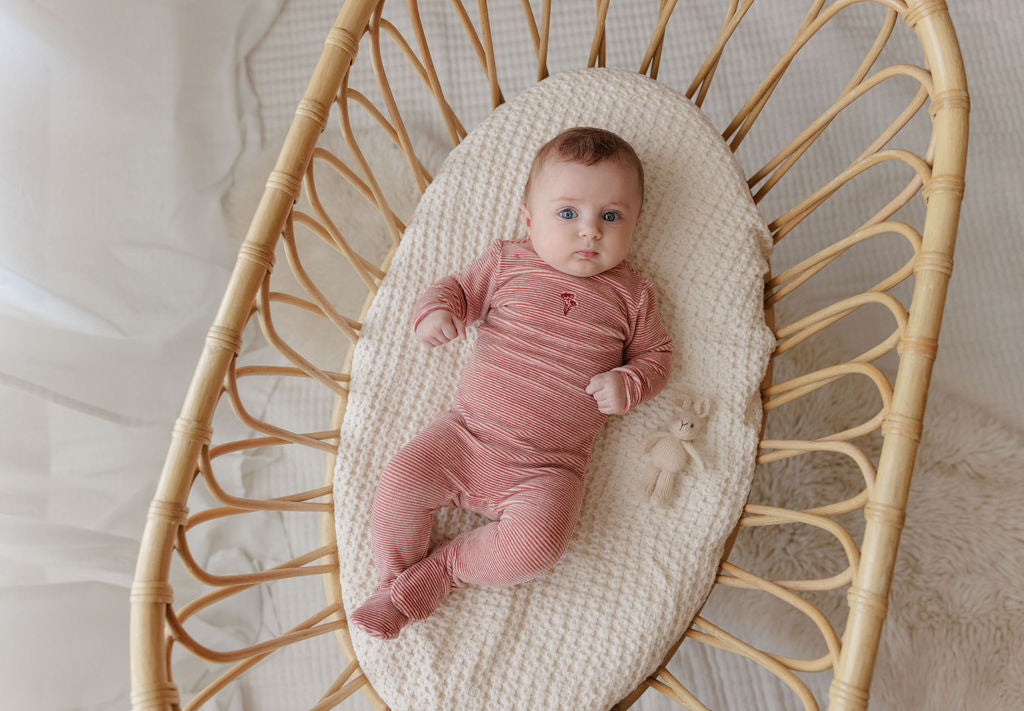 Velour Stripe Dark Pink Footie