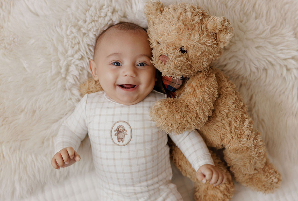 Plaid Sheep Collection Beige Footie Set