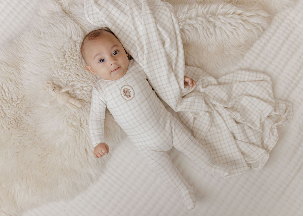 Plaid Sheep Collection Beige Layette Set