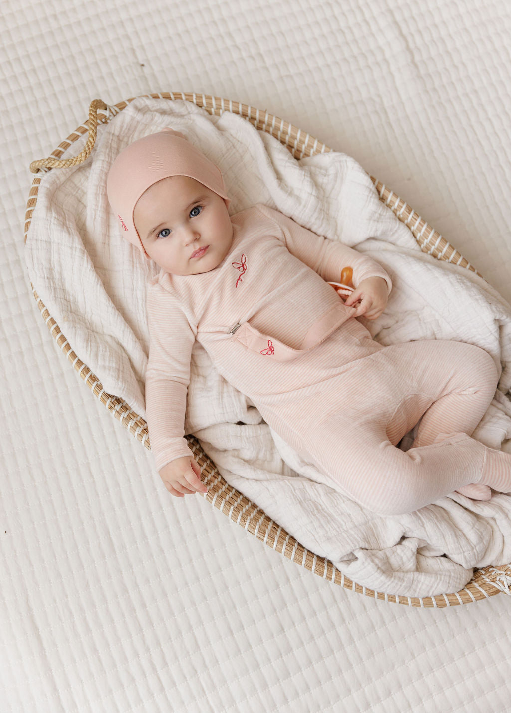 Velour Stripe Collection Light Pink Footie Set