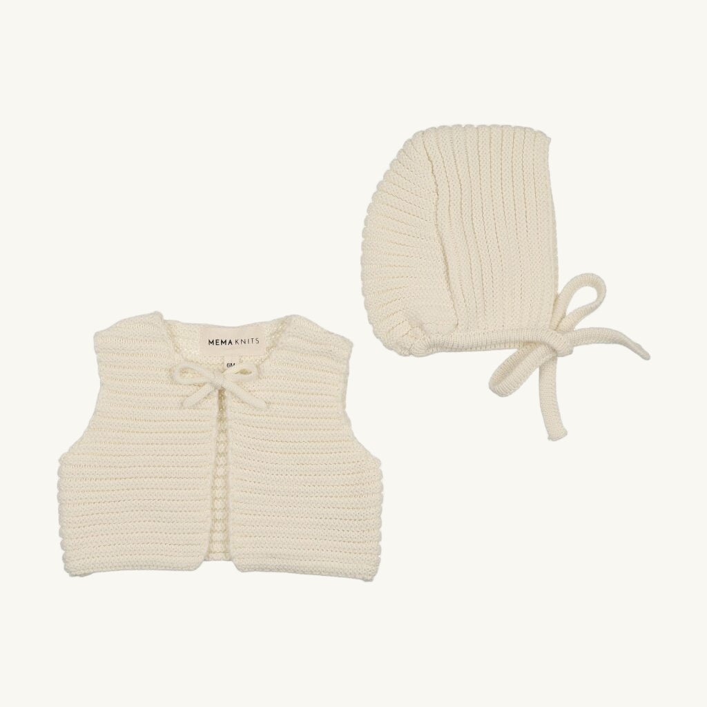 Ivory Knit Crop Vest and Hat