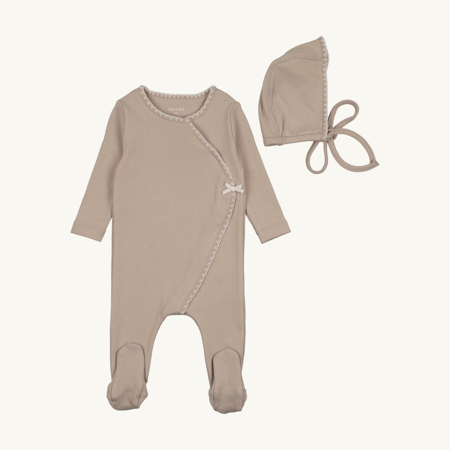 Beau Bow Footie/Bonnet-Oat