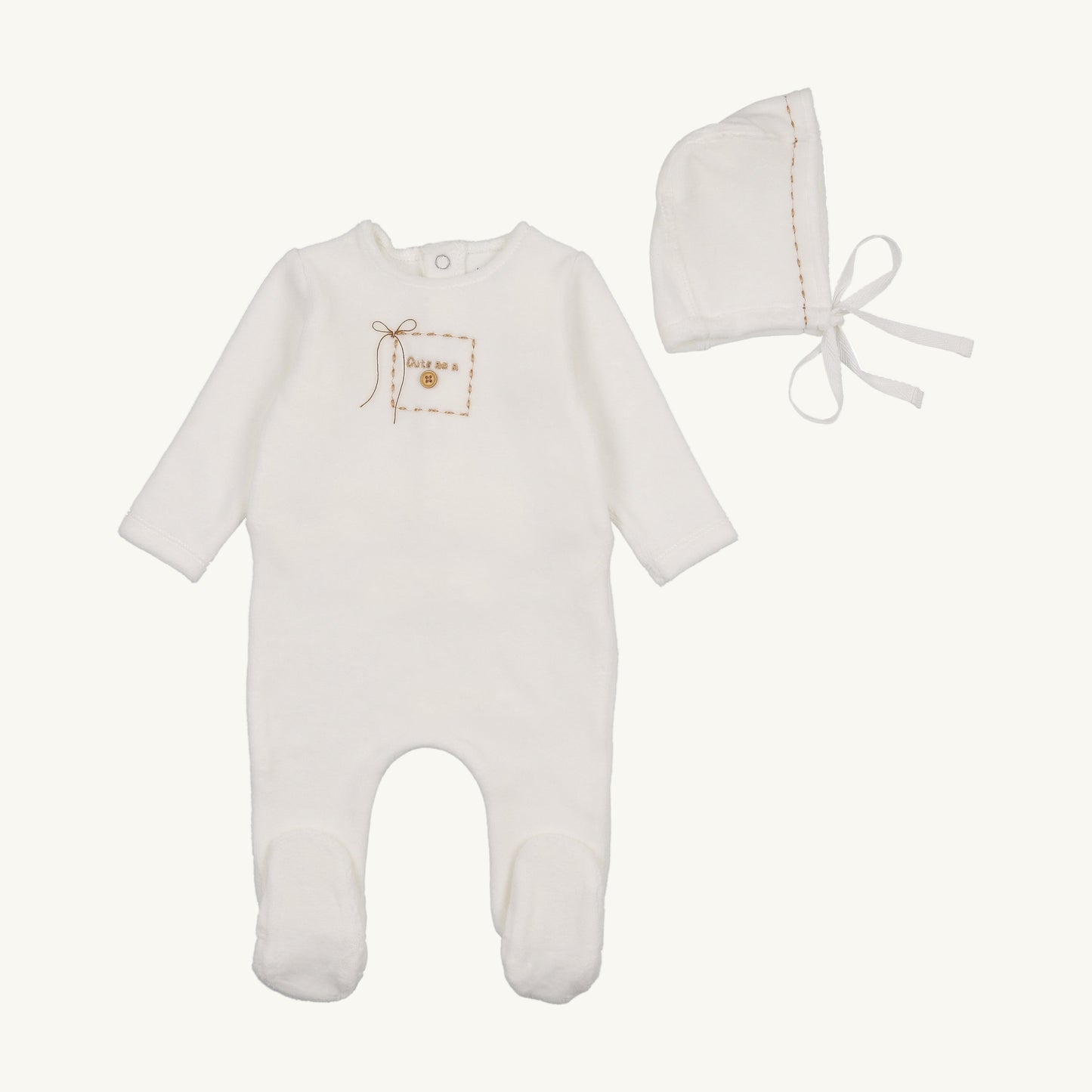 Cute As A Button Footie/Bonnet-Chalk White