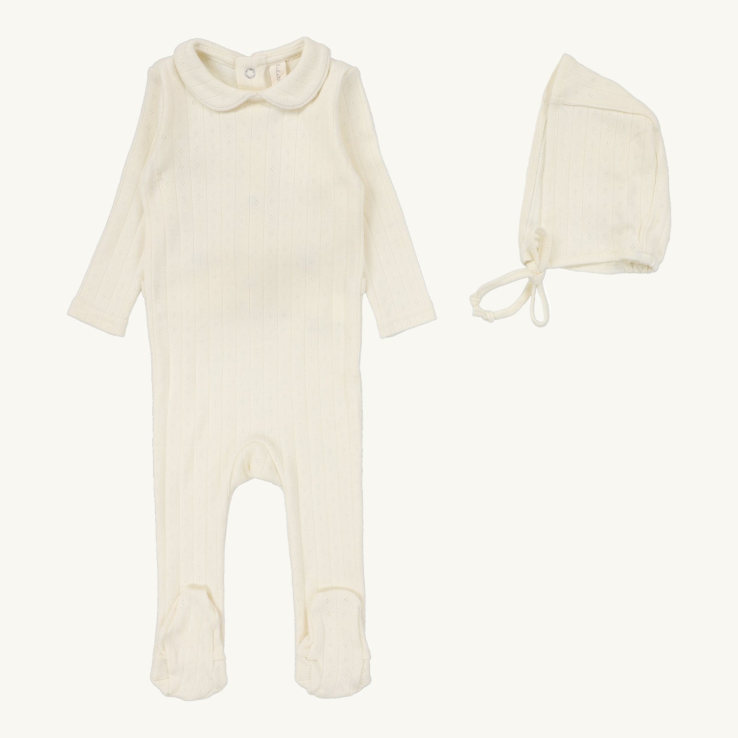 Fine Pointelle Collar Footie Set Cream Peter Pan