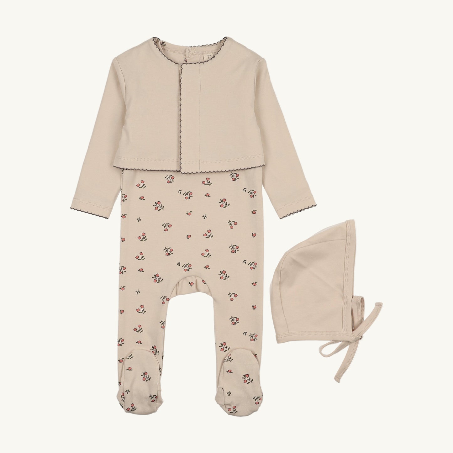 Rose Bud Floral Cardigan Footie Set