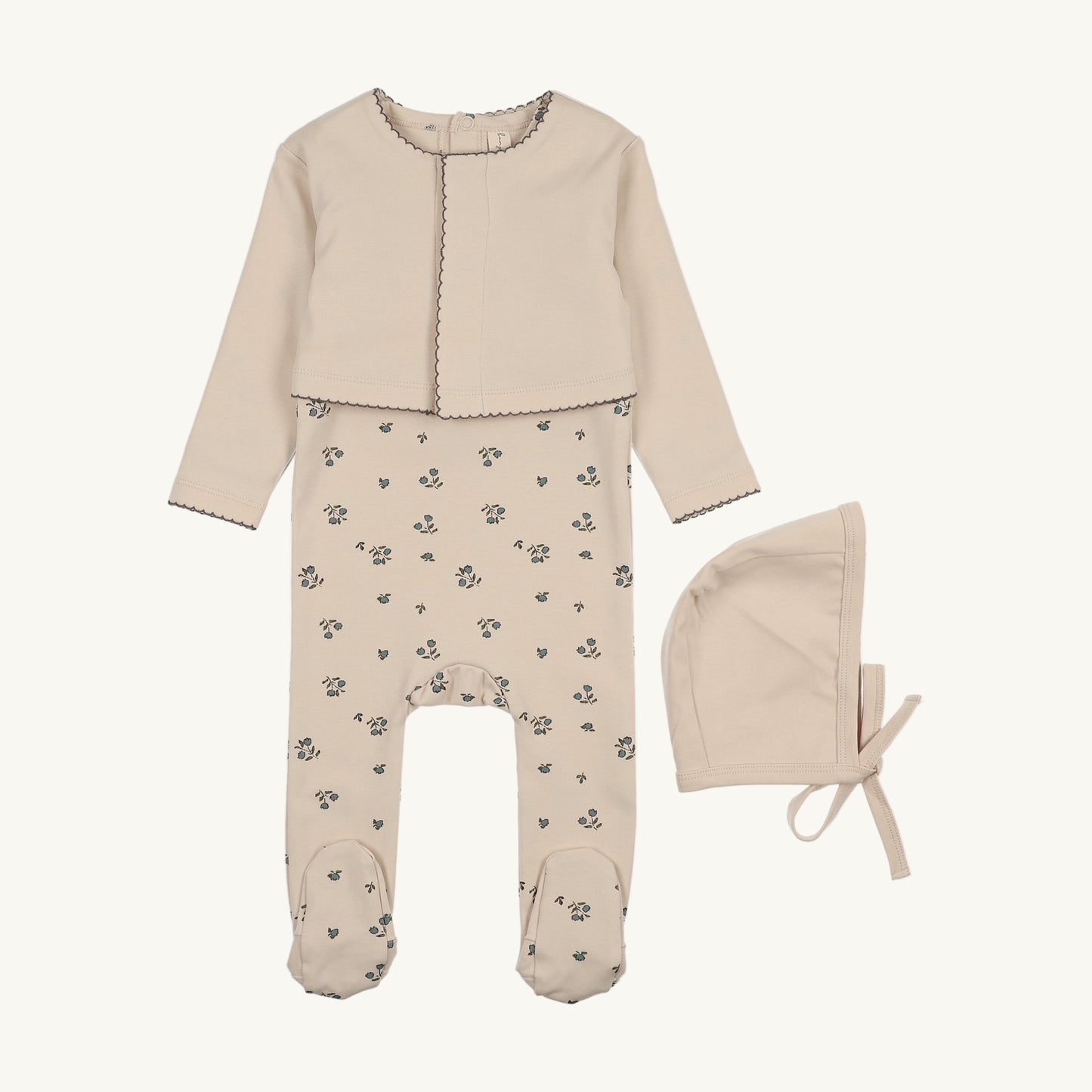 Blue Bud Floral Cardigan Footie Set