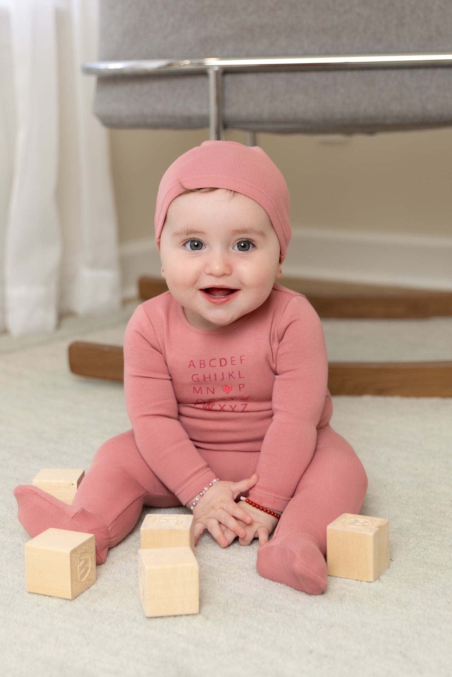 I Love You Footie/Bonnet-Rasberry