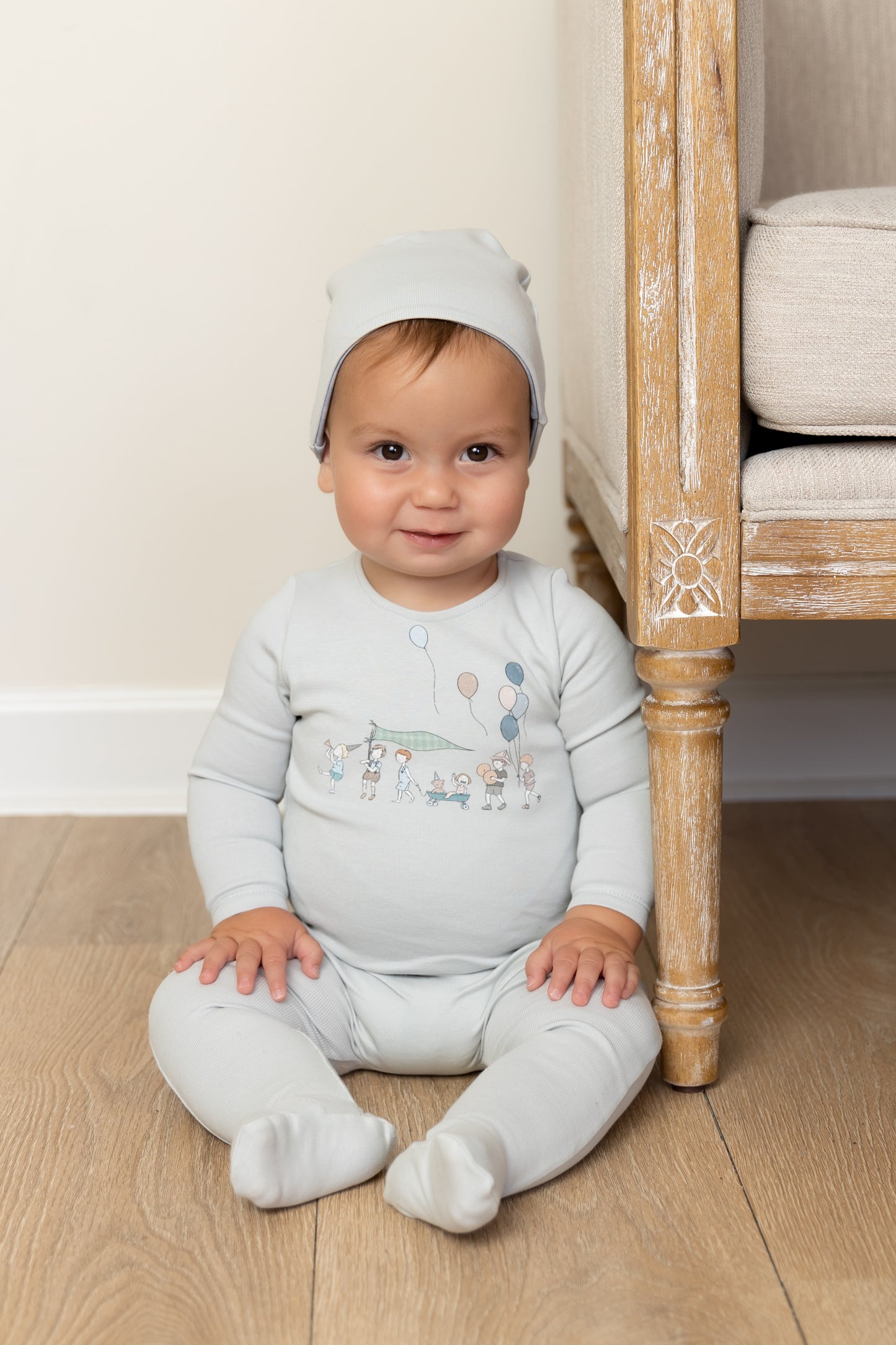 Little Tot Parade Footie/Bonnet-Blue Mist