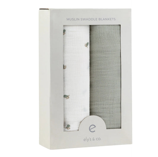 2 Pack Muslin Swaddles - Sage pear and sage solid