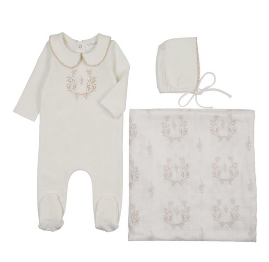 Layette Set 3 Pc Botanical with Collar