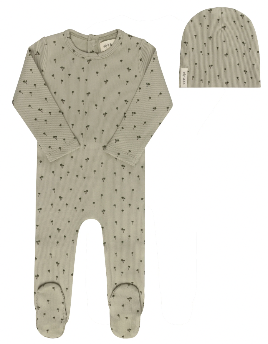 Footie Set Ribbed Printed Palm