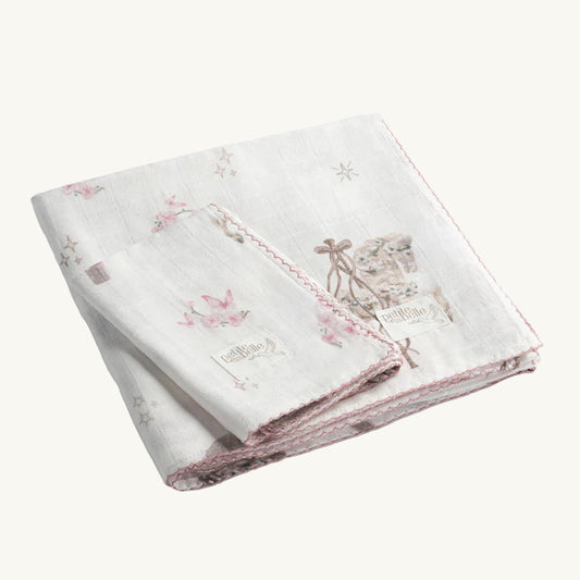 Mauve Carousel Swaddle Burp Cloth Set