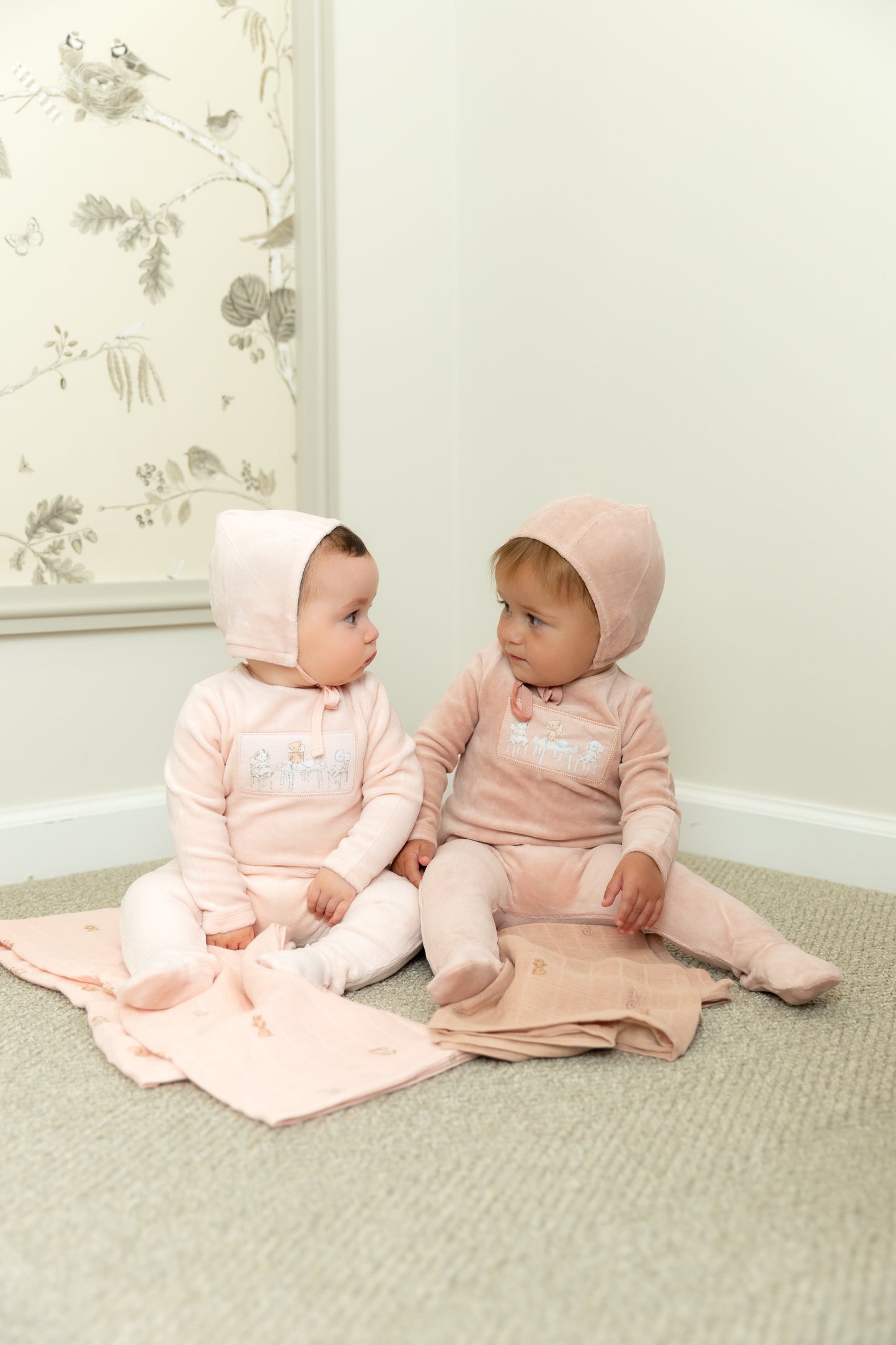 Tea Time Velour Footie/Beanie-Cloud Pink
