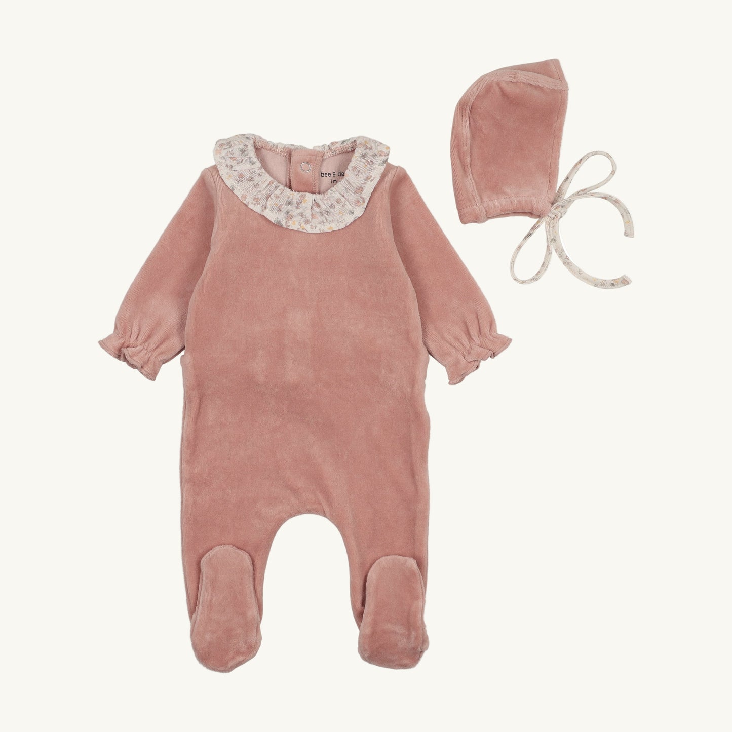 Whimsical Bloom Collar Footie/Bonnet-Dusty Pink