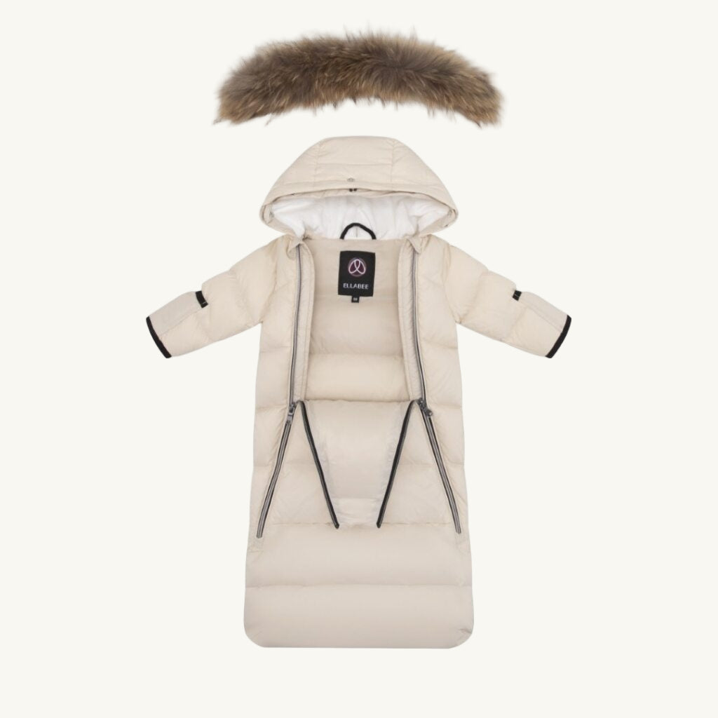 Down Fur Snowsuit Beige