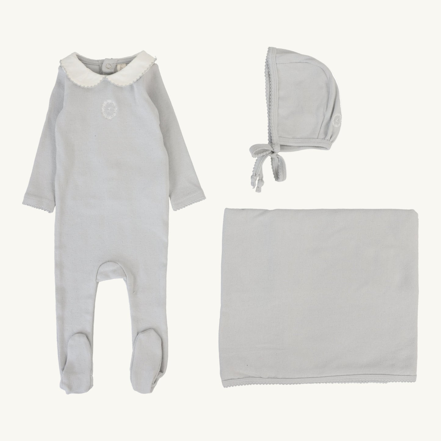 Pointelle Emblem Layette Set Light Blue