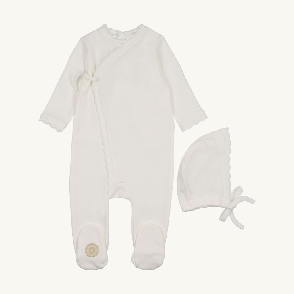 Knit Trim Wrap Footie Set Ivory