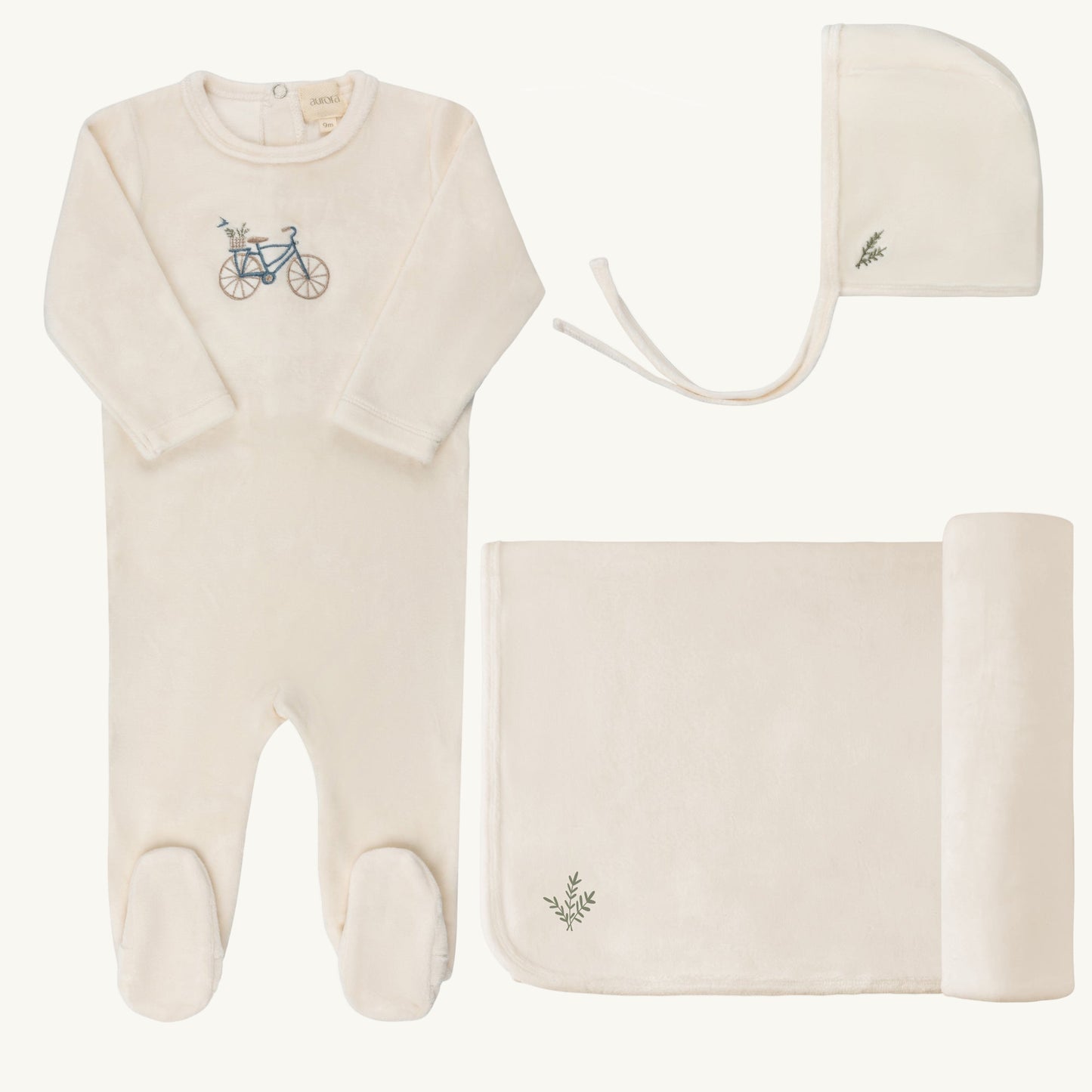 Velour Bicycle Collection Ivory/boy Layette Set