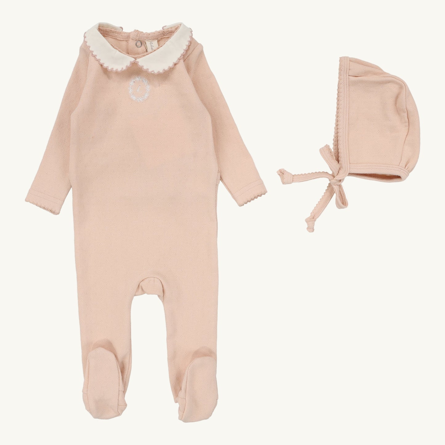 Pointelle Emblem Footie Set Soft Pink