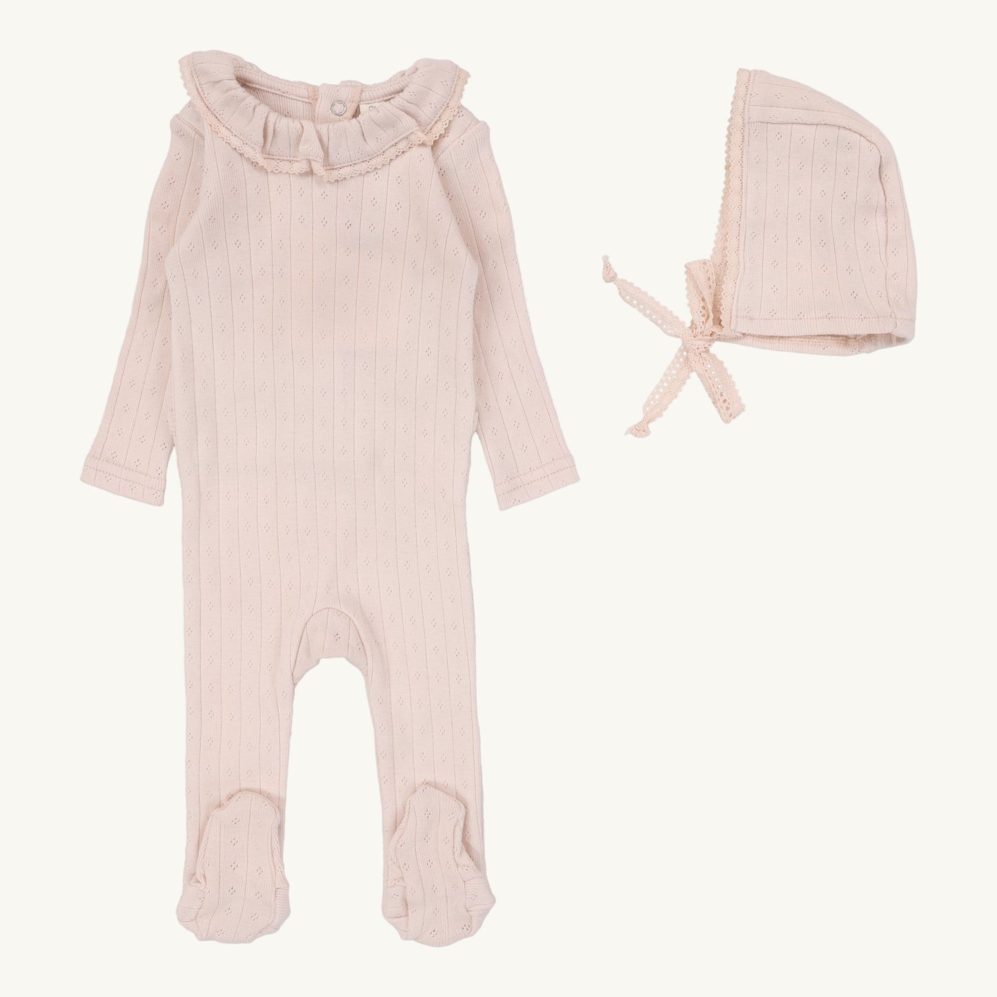 Fine Pointelle Collar Footie Set Petal Ruffle