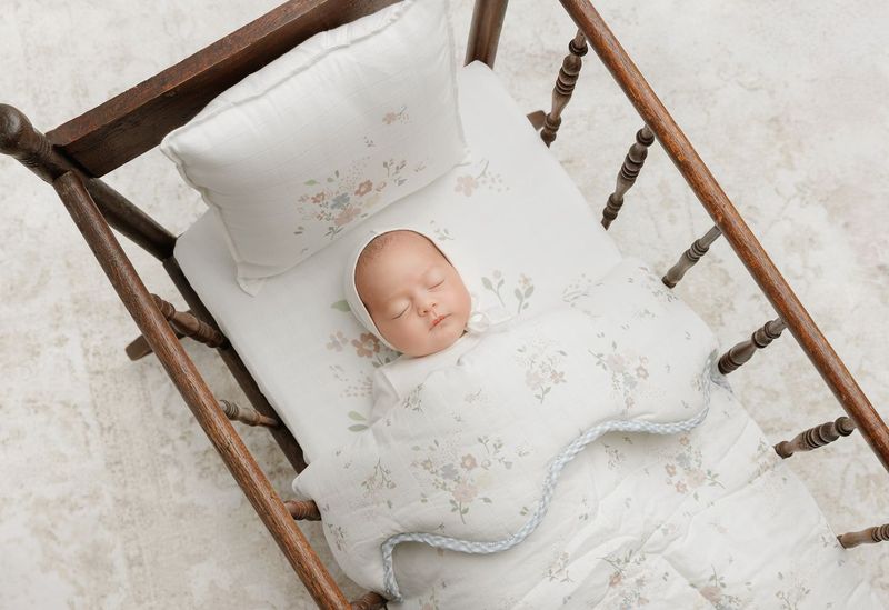 Blue Gingham Floral Bamboo Blanket + Pillow case