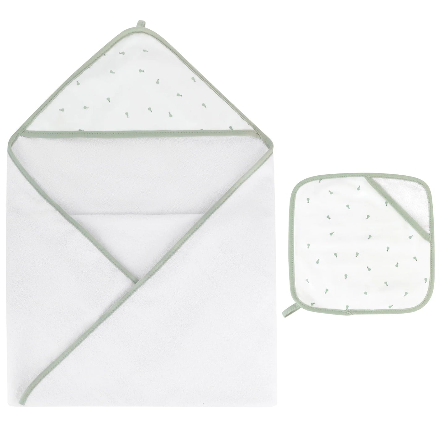 Printed Hooded Towel and Washcloth Set Sage Pear