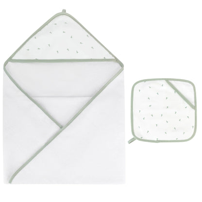 Printed Hooded Towel and Washcloth Set Sage Pear