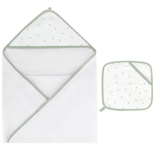 Printed Hooded Towel and Washcloth Set Sage Pear