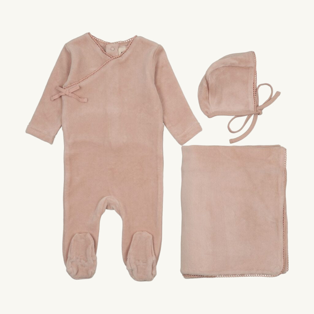 Velour mock wrap Layette set Pale Pink