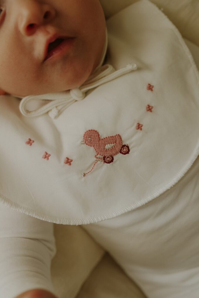 Embroidered Pink Duck Layette Set With Bib