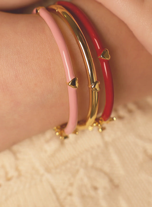 Enamal Pink Bangle with Gold Heart