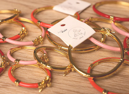 Enamal Deep Red Bangle with Gold Bow