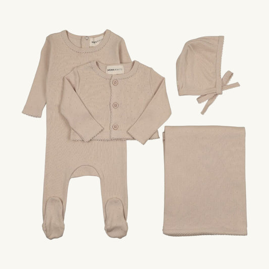 Pointelle Footie and Cardigan Layette Set Oatmeal