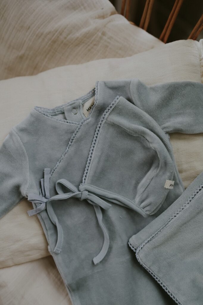 Velour Mock Wrap Layette Set Windy Blue