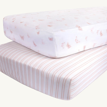 2 Pack Butterfly and Stripe Cotton Sheets