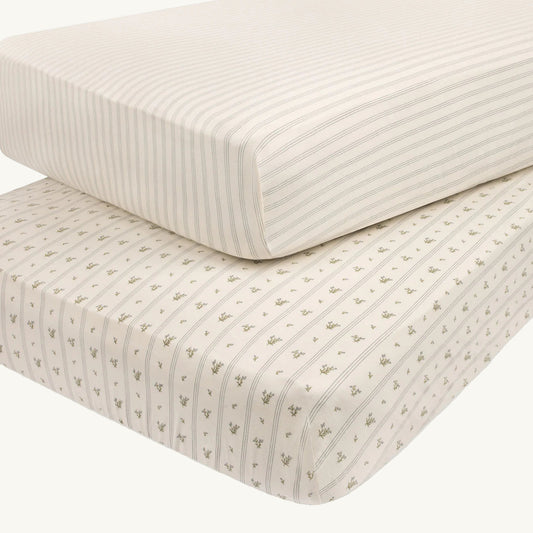 2 Pack Blue Linear Berry Leaf Cotton Sheets