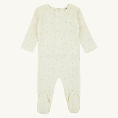 Ribbed Floral Footie Blue