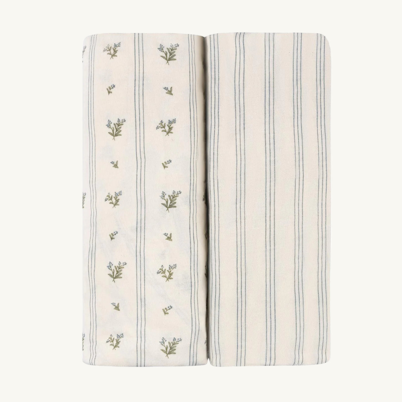 2 Pack Blue Linear Berry Leaf Cotton Sheets