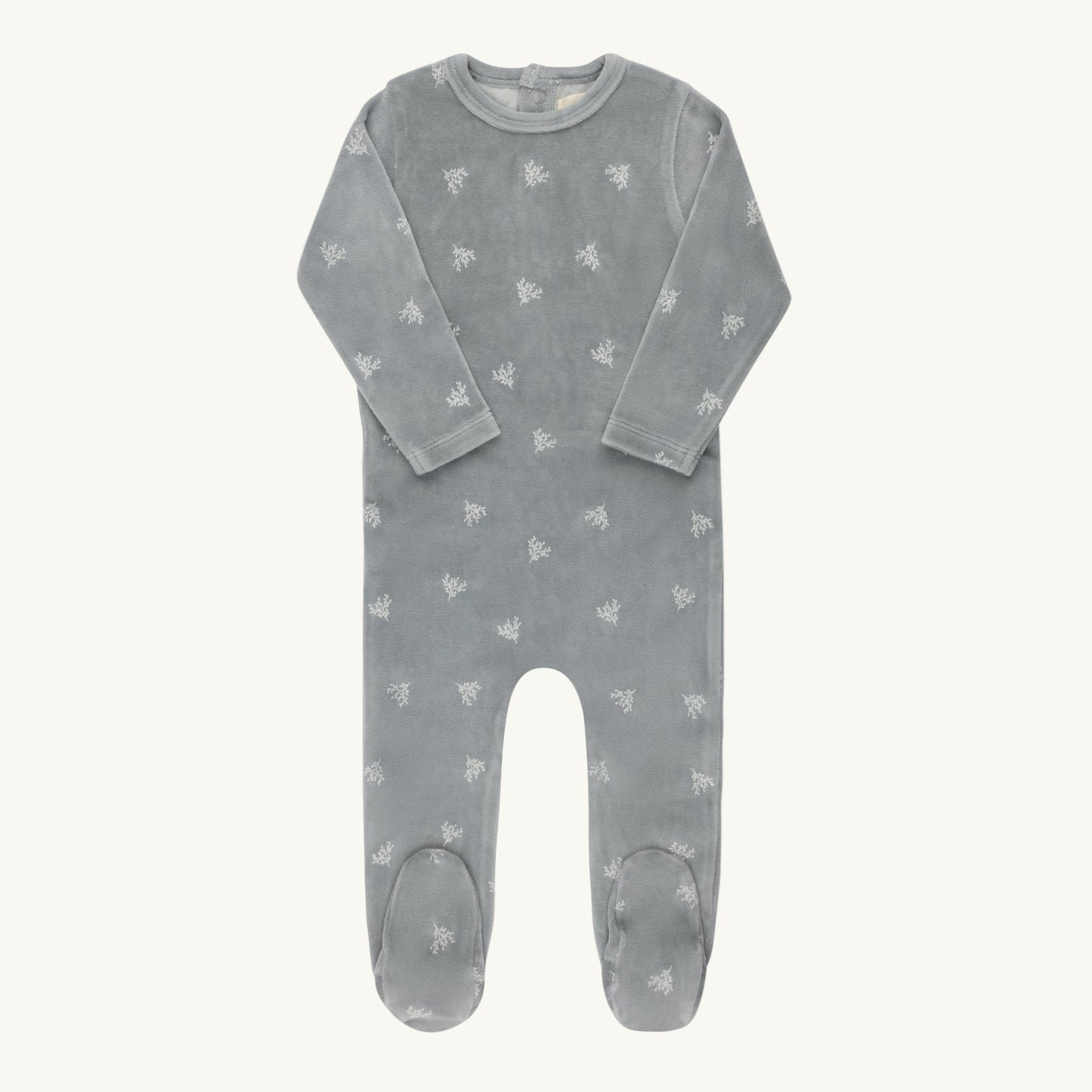 Velour Leaf Pattern Footie Blue