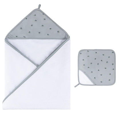 Printed Hooded Towel and Washcloth Set Blue Cherry