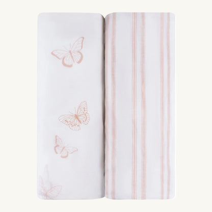 2 Pack Butterfly and Stripe Cotton Sheets